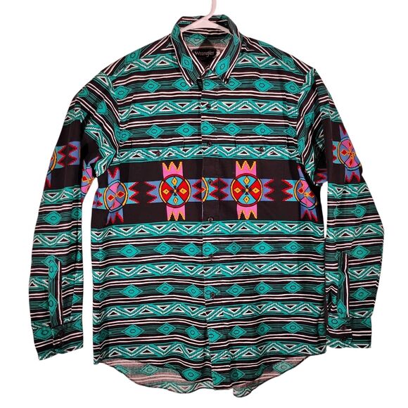 Wrangler vintage shirt mens XL XLarge X-long tails cowboy cut western aztec